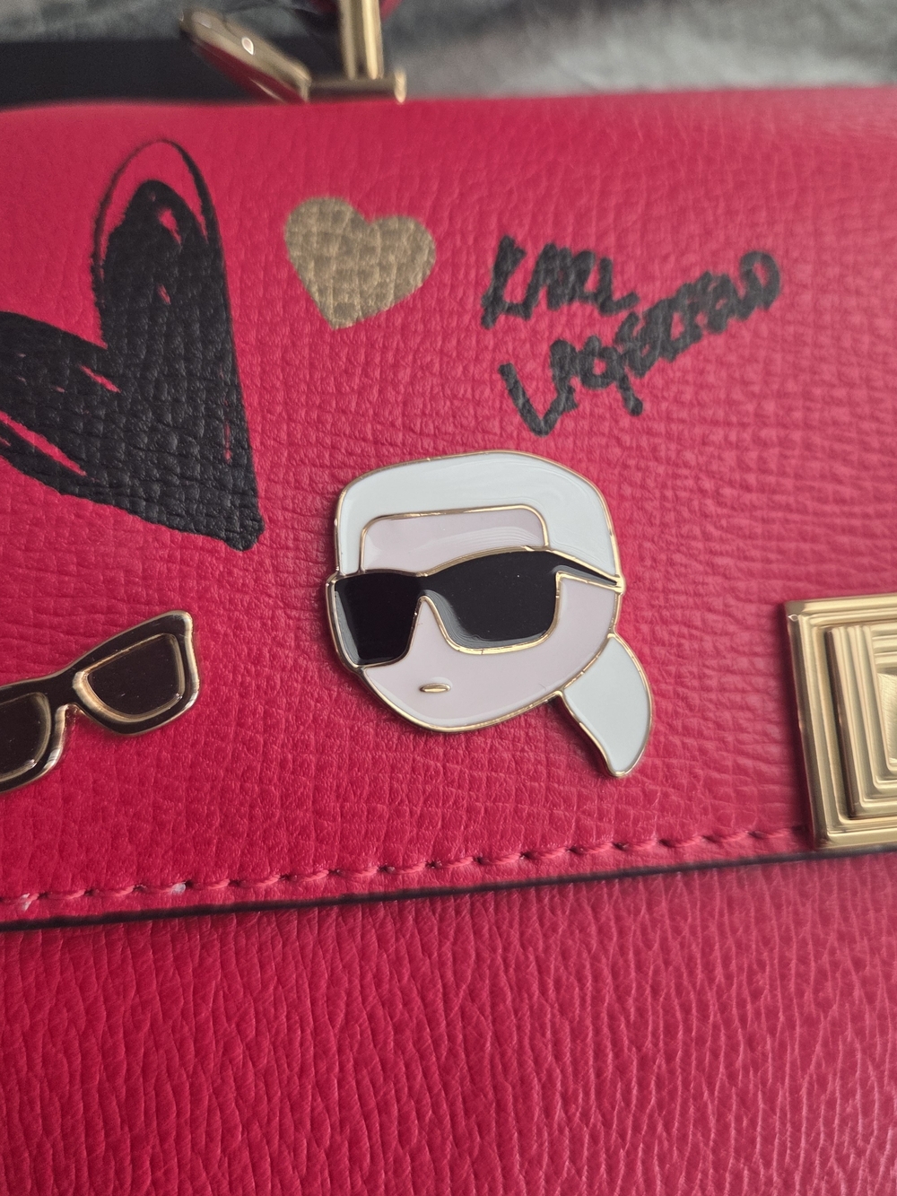 Karl Lagerfeld Admiral Red Crossbody Satchel  Gold Hardware and Graphic Accents - Picture 11 of 16